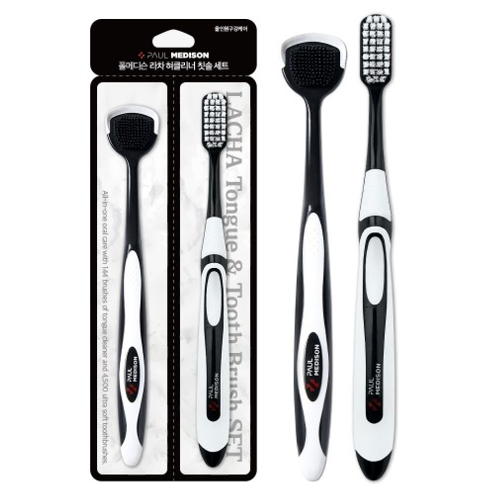 [Paul Medison] Lacha Tongue Brush and Toothbrush Set_ Reduce Bad Breath, Complete Oral Care, Toothbrush, Tongue Cleaner, 4,500 micro bristles